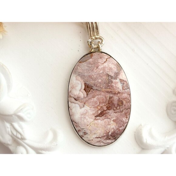 Rosita Jasper Gemstone Sterling Silver Minimalist Framed 925 Vintage Pendant - Picture 2 of 10